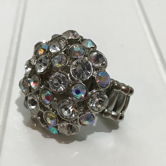 Rhinestone Cocktail Ring Stretch Elastic Band Statement Jewelry: 2184 - Picture 6 of 6